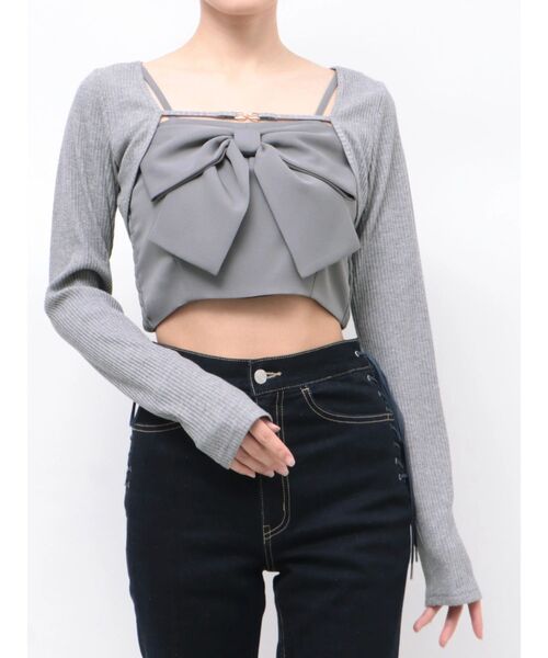 EATME（イートミー）の「BIGリボンキャミアンサンブル（シャツ/ブラウス・レディース・オフホワイト/ピンク/グレー・FREE）」の3枚目の写真