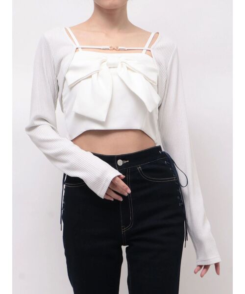 EATME（イートミー）の「BIGリボンキャミアンサンブル（シャツ/ブラウス・レディース・オフホワイト/ピンク/グレー・FREE）」の2枚目の写真