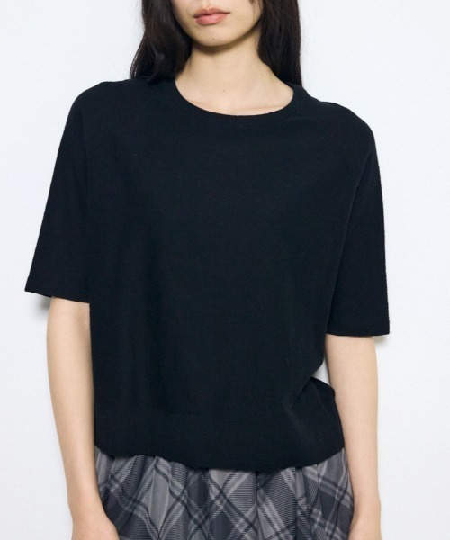 AZUL by moussy(アズールバイマウジー)の「カシミヤミックスハーフスリーブニット(ニット/セーター・レディース・ブラック/ブラック系その他/ライトイエロー/オフホワイト・SMALL/MEDIUM)」の3枚目の写真