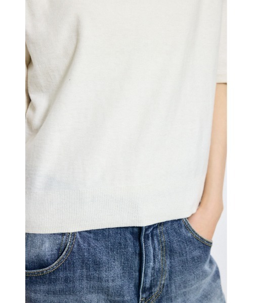 AZUL by moussy(アズールバイマウジー)の「カシミヤミックスハーフスリーブニット(ニット/セーター・レディース・ブラック/ブラック系その他/ライトイエロー/オフホワイト・SMALL/MEDIUM)」の5枚目の写真