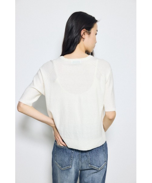 AZUL by moussy(アズールバイマウジー)の「カシミヤミックスハーフスリーブニット(ニット/セーター・レディース・ブラック/ブラック系その他/ライトイエロー/オフホワイト・SMALL/MEDIUM)」の6枚目の写真