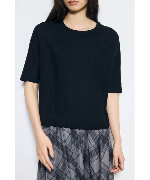 AZUL by moussy(アズールバイマウジー)の「カシミヤミックスハーフスリーブニット(ニット/セーター・レディース・ブラック/ブラック系その他/ライトイエロー/オフホワイト・SMALL/MEDIUM)」の9枚目の写真
