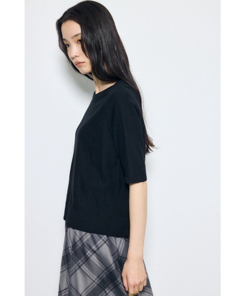 AZUL by moussy(アズールバイマウジー)の「カシミヤミックスハーフスリーブニット(ニット/セーター・レディース・ブラック/ブラック系その他/ライトイエロー/オフホワイト・SMALL/MEDIUM)」の11枚目の写真