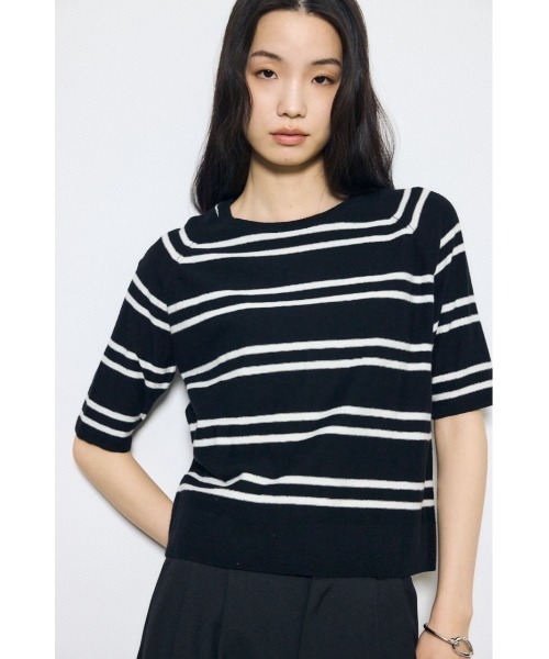 AZUL by moussy(アズールバイマウジー)の「カシミヤミックスハーフスリーブニット(ニット/セーター・レディース・ブラック/ブラック系その他/ライトイエロー/オフホワイト・SMALL/MEDIUM)」の17枚目の写真