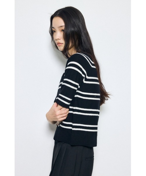 AZUL by moussy(アズールバイマウジー)の「カシミヤミックスハーフスリーブニット(ニット/セーター・レディース・ブラック/ブラック系その他/ライトイエロー/オフホワイト・SMALL/MEDIUM)」の19枚目の写真