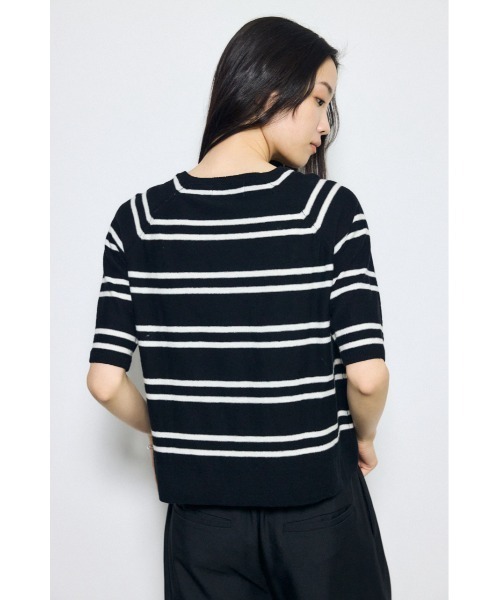 AZUL by moussy(アズールバイマウジー)の「カシミヤミックスハーフスリーブニット(ニット/セーター・レディース・ブラック/ブラック系その他/ライトイエロー/オフホワイト・SMALL/MEDIUM)」の20枚目の写真