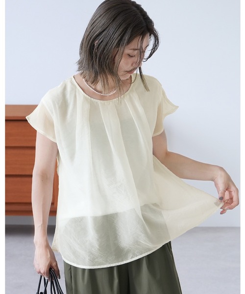 reca(レカ)の「オーガンジーレイヤードタックプルオーバー(Tシャツ/カットソー・レディース・オフホワイト/ブラック/モカ・M)」の2枚目の写真