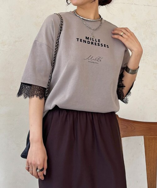 un dix cors(アンディコール)の「レーススリーブTEE(Tシャツ/カットソー・レディース・チャコールグレー/オフホワイト/グレー・FREE)」の3枚目の写真