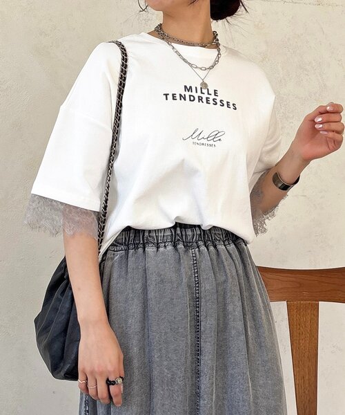 un dix cors(アンディコール)の「レーススリーブTEE(Tシャツ/カットソー・レディース・チャコールグレー/オフホワイト/グレー・FREE)」の2枚目の写真