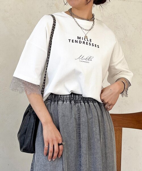 un dix cors(アンディコール)の「レーススリーブTEE(Tシャツ/カットソー・レディース・チャコールグレー/オフホワイト/グレー・FREE)」の4枚目の写真