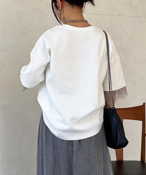 un dix cors(アンディコール)の「レーススリーブTEE(Tシャツ/カットソー・レディース・チャコールグレー/オフホワイト/グレー・FREE)」の5枚目の写真