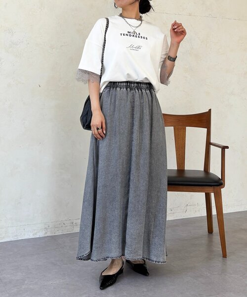 un dix cors(アンディコール)の「レーススリーブTEE(Tシャツ/カットソー・レディース・チャコールグレー/オフホワイト/グレー・FREE)」の6枚目の写真