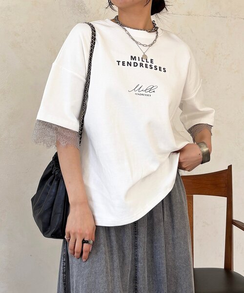 un dix cors(アンディコール)の「レーススリーブTEE(Tシャツ/カットソー・レディース・チャコールグレー/オフホワイト/グレー・FREE)」の7枚目の写真