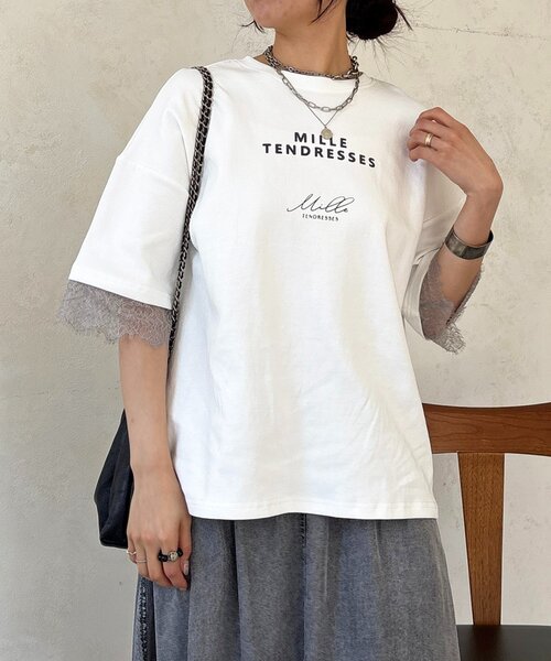 un dix cors(アンディコール)の「レーススリーブTEE(Tシャツ/カットソー・レディース・チャコールグレー/オフホワイト/グレー・FREE)」の15枚目の写真