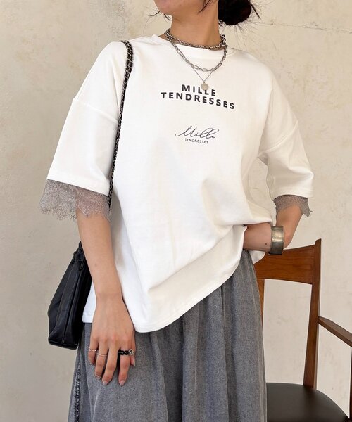 un dix cors(アンディコール)の「レーススリーブTEE(Tシャツ/カットソー・レディース・チャコールグレー/オフホワイト/グレー・FREE)」の16枚目の写真