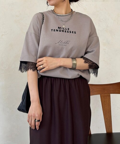 un dix cors(アンディコール)の「レーススリーブTEE(Tシャツ/カットソー・レディース・チャコールグレー/オフホワイト/グレー・FREE)」の21枚目の写真