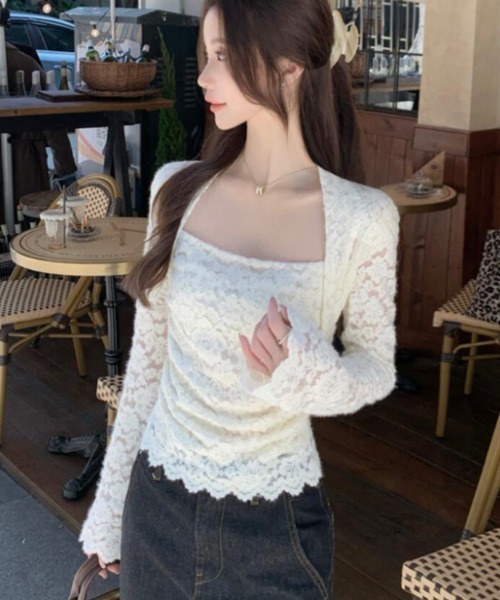 semplice（センプリチェ）の「ソフトタッチ スクエアネック トップス（シャツ/ブラウス・レディース・ベージュ/オレンジ・F）」の8枚目の写真