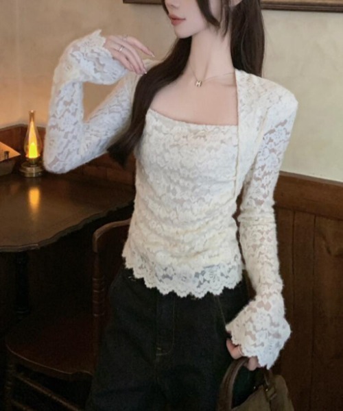 semplice（センプリチェ）の「ソフトタッチ スクエアネック トップス（シャツ/ブラウス・レディース・ベージュ/オレンジ・F）」の11枚目の写真