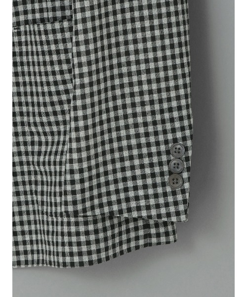 SUIT SQUARE（スーツスクエア）の「GOOVI／ダブルブレストジャケット／ポリエステルリネン／ギンガムチェック（スーツジャケット・メンズ・グレー・3/2/1）」の4枚目の写真