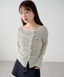 Kastane（カスタネ）の「【無地&ボーダー】ギャザーテレコカーディガン（カーディガン/ボレロ）」