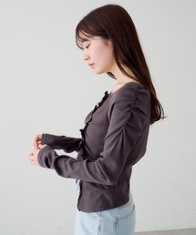 Kastane（カスタネ）の「【無地&ボーダー】ギャザーテレコカーディガン（Tシャツ/カットソー）」