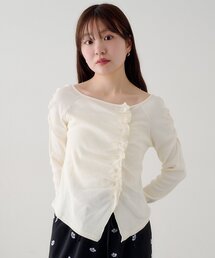 Kastane（カスタネ）の「【無地&ボーダー】ギャザーテレコカーディガン（カーディガン/ボレロ）」