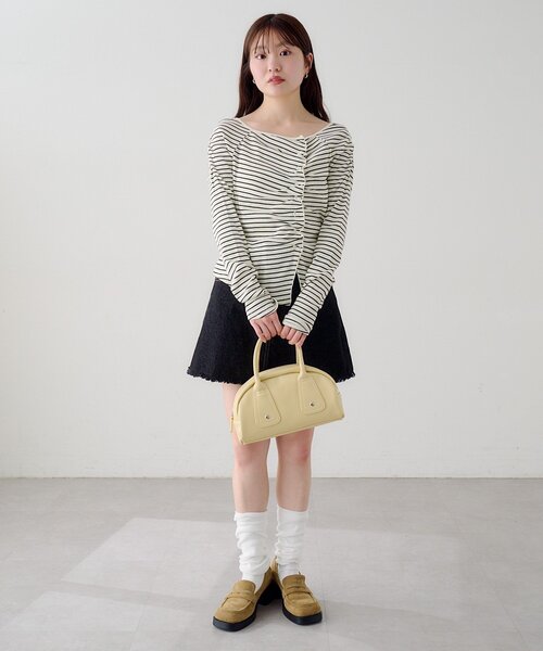 Kastane(カスタネ)の「【無地&ボーダー】ギャザーテレコカーディガン(Tシャツ/カットソー・レディース・ブラック/サックスブルー/アイボリー/チャコールグレー/オフホワイト・FREE)」の12枚目の写真