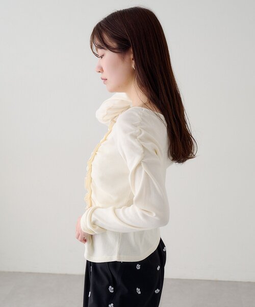 Kastane(カスタネ)の「【無地&ボーダー】ギャザーテレコカーディガン(Tシャツ/カットソー・レディース・ブラック/サックスブルー/アイボリー/チャコールグレー/オフホワイト・FREE)」の17枚目の写真