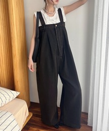 ボタンデザイン ワークデニムベアサロペット