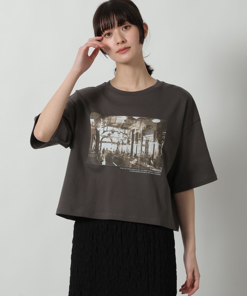 LAKOLE(ラコレ)の「アソートフォトプリントT / 660025(Tシャツ/カットソー・レディース・ホワイト/ブラウン/オフホワイト/チャコール・FREE)」の3枚目の写真