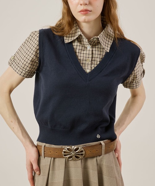 hazyl(ヘイジル)の「Vest layered top/ベストレイヤードトップス(シャツ/ブラウス・レディース・ネイビー/グレー・フリー)」の1枚目の写真