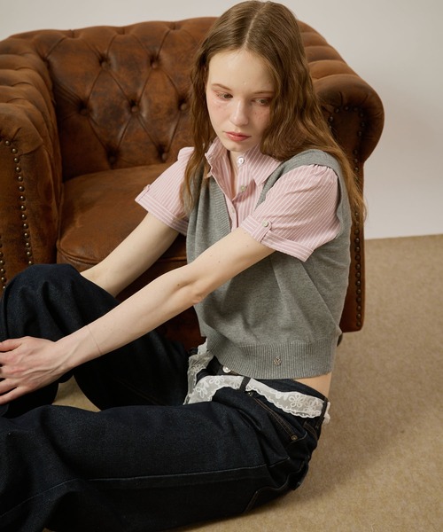 hazyl(ヘイジル)の「Vest layered top/ベストレイヤードトップス(シャツ/ブラウス・レディース・ネイビー/グレー・フリー)」の11枚目の写真
