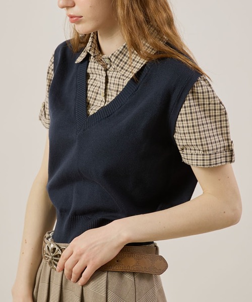 hazyl(ヘイジル)の「Vest layered top/ベストレイヤードトップス(シャツ/ブラウス・レディース・ネイビー/グレー・フリー)」の22枚目の写真