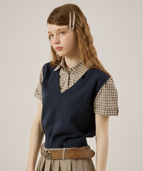 hazyl(ヘイジル)の「Vest layered top/ベストレイヤードトップス(シャツ/ブラウス・レディース・ネイビー/グレー・フリー)」の19枚目の写真