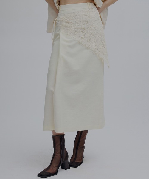 AMERI ロングスカート MELANGE STRAIGHT SKIRT WITH LACE SCARF（スカート）｜Ameri（アメリ
