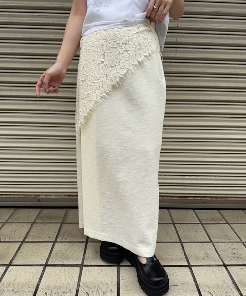 AMERI ロングスカート MELANGE STRAIGHT SKIRT WITH LACE SCARF（スカート）｜Ameri（アメリ