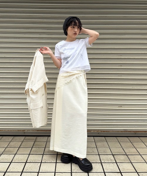 MELANGE STRAIGHT SKIRT WITH LACE SCARF（スカート）｜Ameri（アメリ