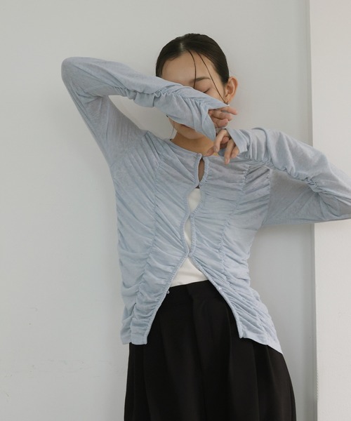 hellam(へラム)の「フロントギャザートップス(Tシャツ/カットソー・レディース・ブラック/ブルー/グレー/ホワイト・FREE)」の14枚目の写真