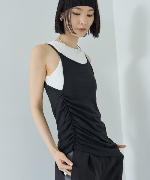 GALLEST（ギャレスト）の「シャーリングレイヤータンク（Tシャツ/カットソー・レディース・ダークグレー/アイボリー/ブラック・38）」の7枚目の写真