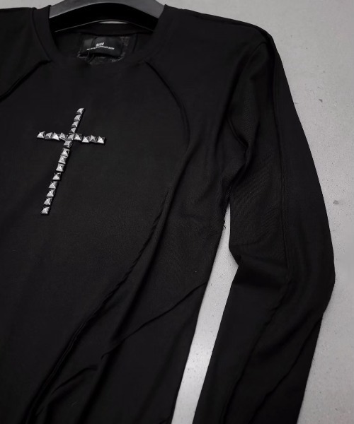 RICH(リッチ)の「【RICH】Riveted Cross Slim Longsleeve / 【リッチ】シースルークロス長袖Tシャツ(Tシャツ/カットソー・メンズ・ブラック・02/01)」の7枚目の写真