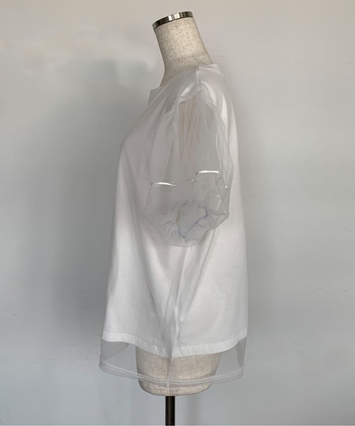 Maison Calme(メゾンカルム)の「【26年春夏新作】チュールドッキングボリューム袖無地カットソー(Tシャツ/カットソー・レディース・ホワイト/ブラック・F)」の10枚目の写真