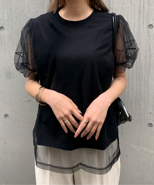 Maison Calme(メゾンカルム)の「【26年春夏新作】チュールドッキングボリューム袖無地カットソー(Tシャツ/カットソー・レディース・ホワイト/ブラック・F)」の19枚目の写真