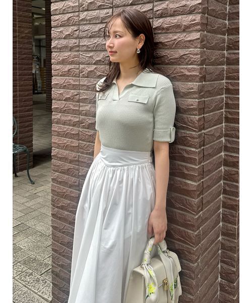 SNIDEL（スナイデル）の「スキッパーニットドッキング（ワンピース・レディース・ミント/ベージュ/ホワイト・0/1）」の21枚目の写真