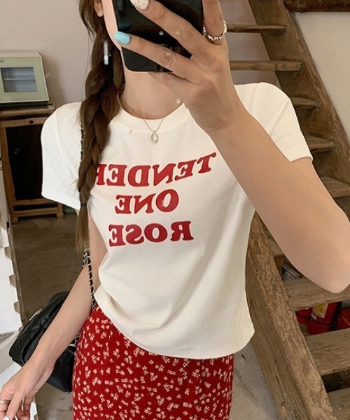 Vipoa(ヴィポア)の「メッセージプリントカットソー(Tシャツ/カットソー・レディース・グレー/レッド/ホワイト・FREE)」の7枚目の写真