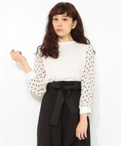 CAROLINA GLASER(カロリナ グレイサー)の「CAROLINA GLASER / ドットシフォン袖 プルオーバー(その他トップス・レディース・オフホワイト/ブラック・ONE SIZE)」の19枚目の写真