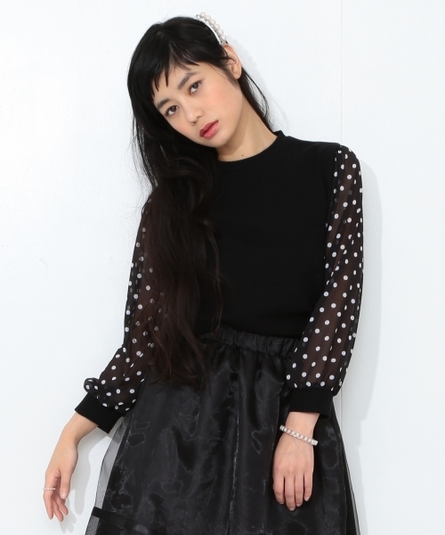 CAROLINA GLASER(カロリナ グレイサー)の「CAROLINA GLASER / ドットシフォン袖 プルオーバー(その他トップス・レディース・オフホワイト/ブラック・ONE SIZE)」の14枚目の写真