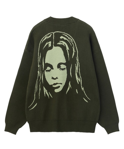 X-girl(エックスガール)の「FACE BACK JACQUARD KNIT CARDIGAN(カーディガン/ボレロ・レディース・ネイビー/ブラック/オリーブ・ONE SIZE)」の19枚目の写真