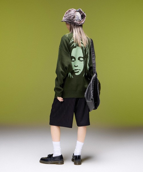 X-girl(エックスガール)の「FACE BACK JACQUARD KNIT CARDIGAN(カーディガン/ボレロ・レディース・ネイビー/ブラック/オリーブ・ONE SIZE)」の14枚目の写真