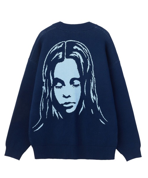 X-girl(エックスガール)の「FACE BACK JACQUARD KNIT CARDIGAN(カーディガン/ボレロ・レディース・ネイビー/ブラック/オリーブ・ONE SIZE)」の20枚目の写真