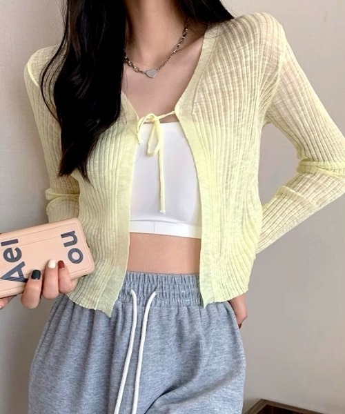SHEENA(シーナ)の「【4色展開】シアーサマーニットカーディガン(カーディガン/ボレロ・レディース・イエロー/ライトパープル/ホワイト/ライトブルー・M)」の4枚目の写真